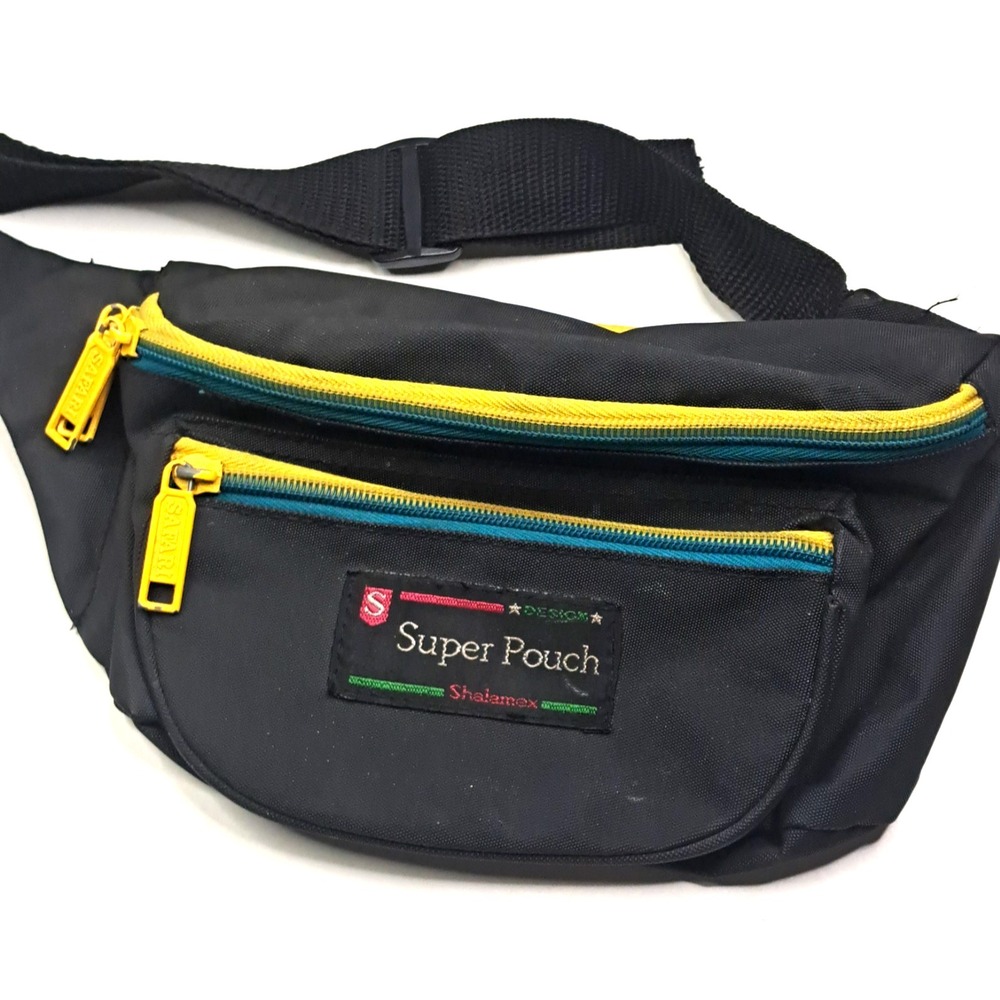 Super Pouch Fanny Pack Waist Bag Vintage 90s Y2K‎  Black Adjustable to 34"